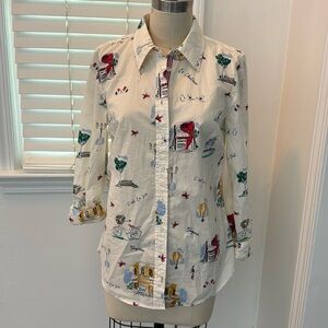 Talbots French themed button down shirt